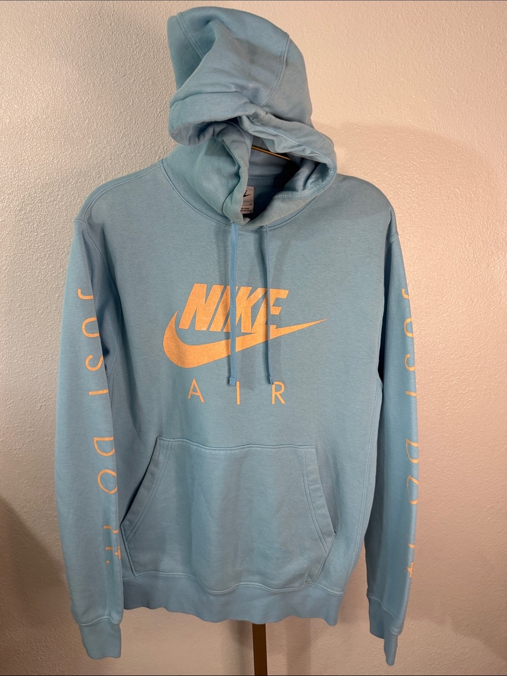 Nike- Light Blue Crewneck Hoodie with Yellow Nike Air Logo- small